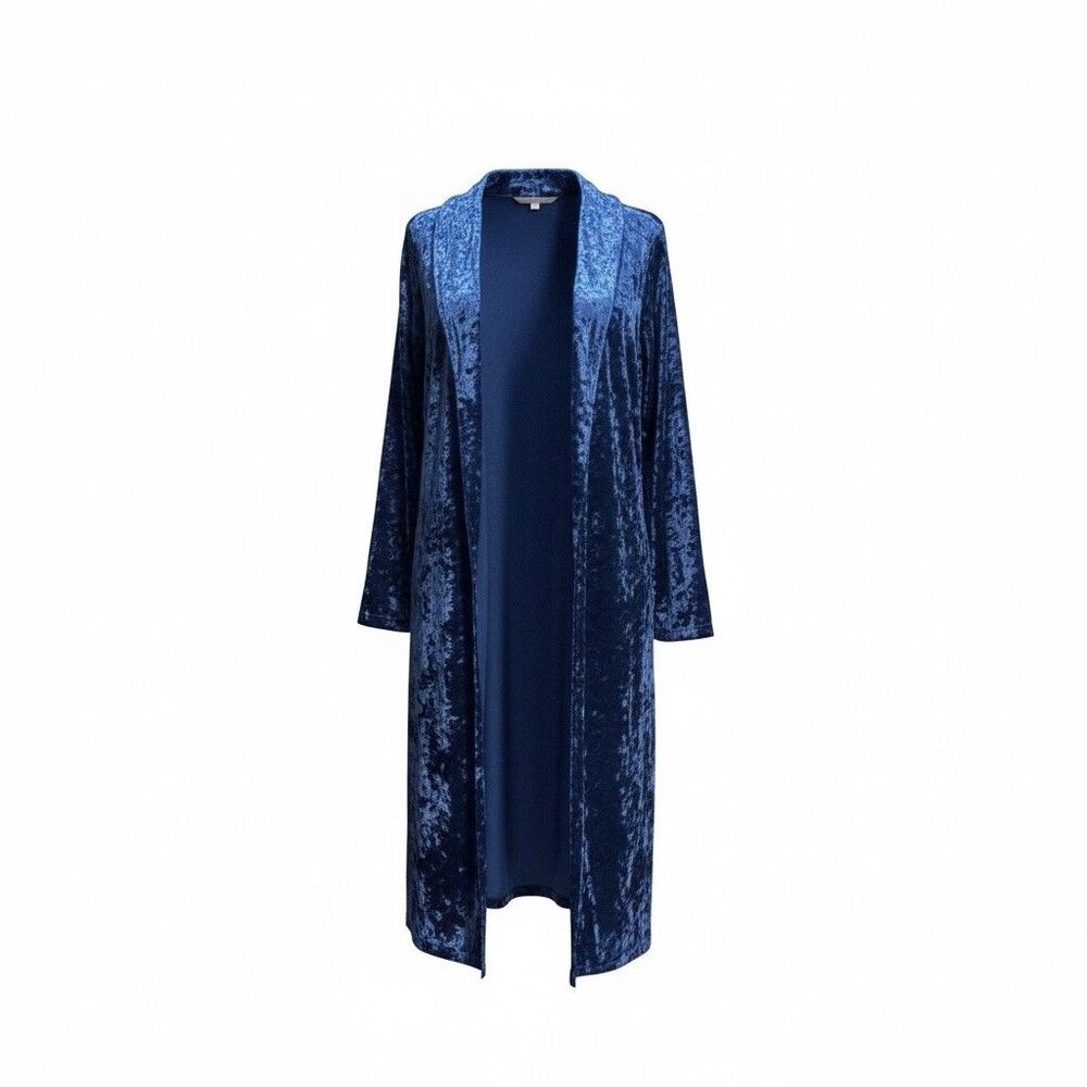Womens Velvet Cardigan Duster Long Sleeve Open Front Coat Jacket Night-robe Top